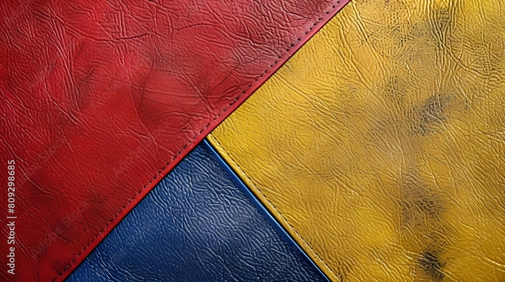 Poster bold tri-color abstract design in primary colors. textured leather pattern. artistic background idea