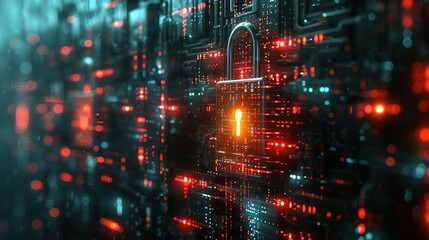 Cyber security concept. digital padlock on abstract cyber security with binary code