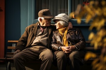 Obraz premium Tender moment between a senior man and woman sitting closely and sharing affection outdoors