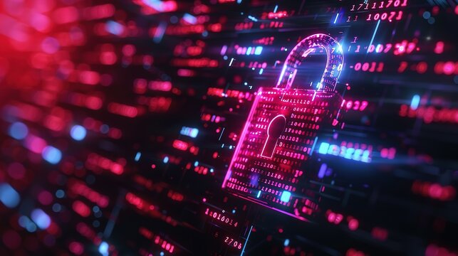 Cyber security concept. digital padlock on abstract cyber security with binary code