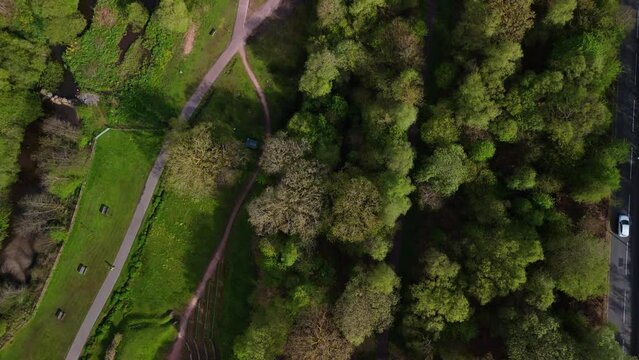 Birds-eye drone view of Parc Cwm Darran, South Wales 
