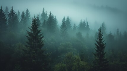 Misty Forest in the Fog