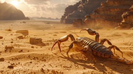 closeup of a scorpion in the desert - obrazy, fototapety, plakaty