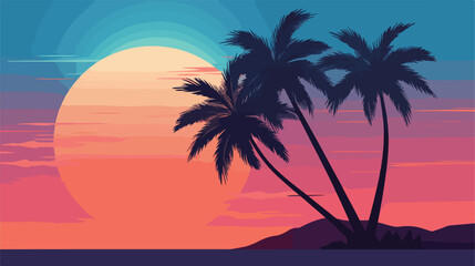 Silhouette of tropical palm tree on the background