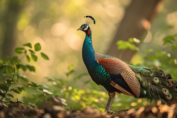 Obraz premium Indian Peafowl, Full body shot,Telephoto View, 