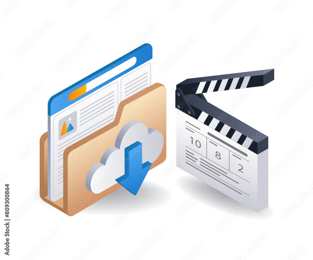 Poster upload data file infographic 3d flat isometric illustration