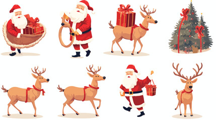 Set of xmas Santa Claus character riding reindeer s
