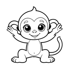 Simple vector illustration of Monkey hand drawn for kids coloring page
