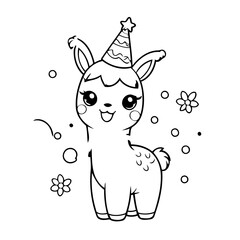 Cute vector illustration Llama drawing colouring activity