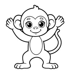 Vector illustration of a cute Monkey drawing for kids colouring page