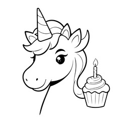 Simple vector illustration of unicorn drawing for toddlers colouring page