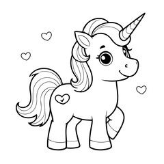Simple vector illustration of Unicorn drawing for kids colouring activity