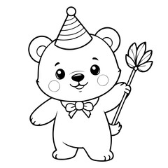Vector illustration of a cute bear doodle drawing for kids page