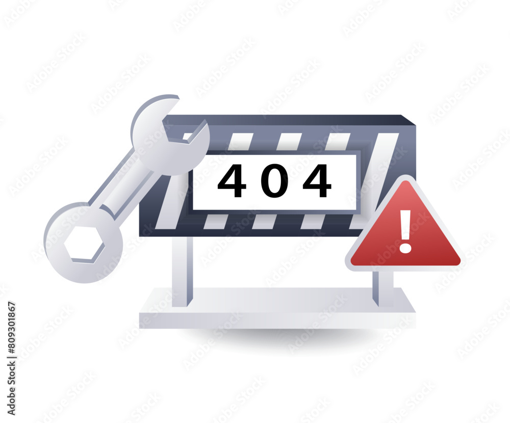 Poster technology system error 404 warning, flat isometric 3d illustration infographic