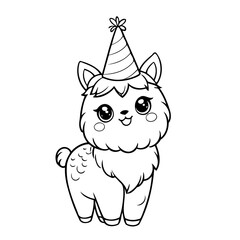 Simple vector illustration of Llama for kids colouring worksheet