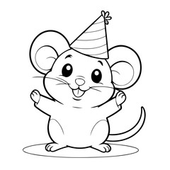 Cute vector illustration mouse doodle for kids colouring page