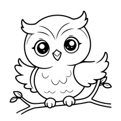Cute vector illustration Owl doodle black and white for kids page