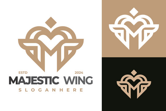Letter M Heart Wings logo design vector symbol icon illustration