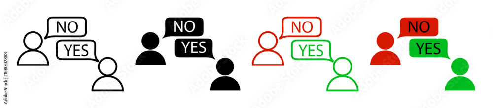 Poster acceptance and refusal in flat style. flat icon yes or no in conversation between people on white ba