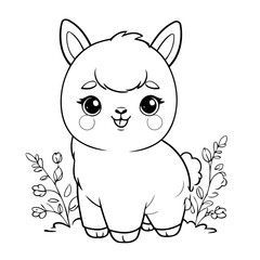 Vector illustration of a cute Alpaca doodle drawing for kids page