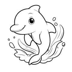Vector illustration of a cute Dolphin doodle for kids colouring page