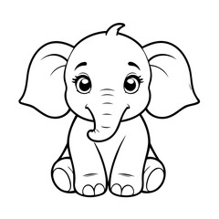 Vector illustration of a cute Elephant doodle drawing for kids page