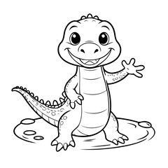 Cute vector illustration Gharial doodle colouring activity for kids