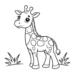 Cute vector illustration Giraffe drawing for kids colouring page