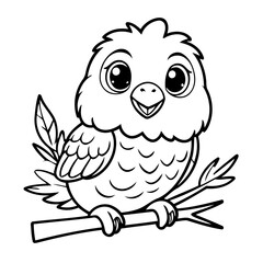 Simple vector illustration of Kakapo drawing for kids colouring page