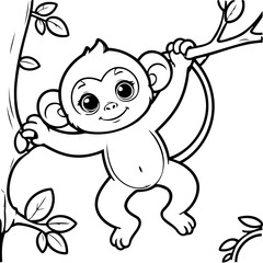 Cute vector illustration Monkey doodle for kids colouring page