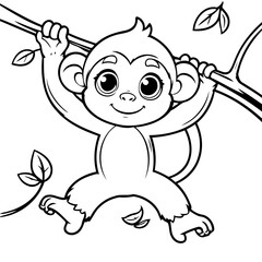 Vector illustration of a cute Monkey doodle for toddlers colouring page