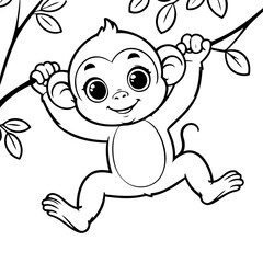 Fototapeta premium Simple vector illustration of Monkey drawing for toddlers colouring page