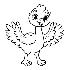 Vector illustration of a cute Ostrich drawing for kids colouring page