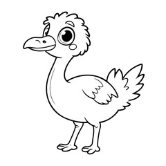 Cute vector illustration Ostrich doodle black and white for kids page