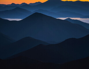 mountains in the fog at sunset digital artwork