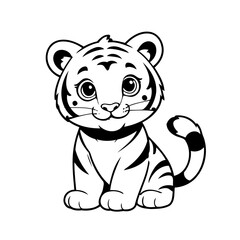 Vector illustration of a cute Tiger drawing for toddlers colouring page