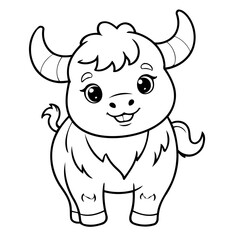 Cute vector illustration Yak drawing for kids colouring activity
