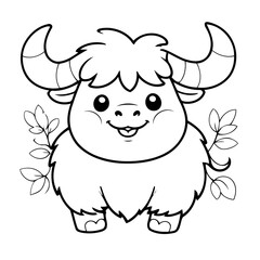 Simple vector illustration of Yak outline for colouring page