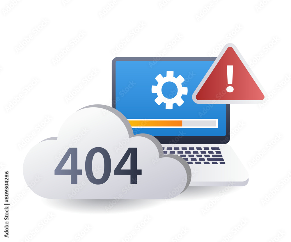Aufkleber system warning error 404, infographic 3d illustration flat isometric