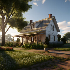 Obraz premium country house on a sunny day with green trees