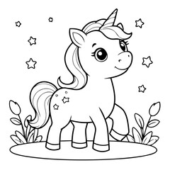 Cute vector illustration Unicorn for toddlers colouring page