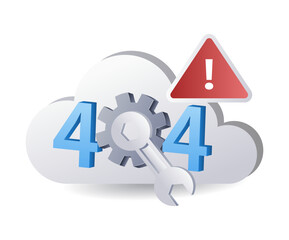 System cloud server warning error 404, flat isometric 3d illustration infographic