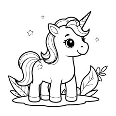 Vector illustration of a cute Unicorn drawing for toddlers colouring page