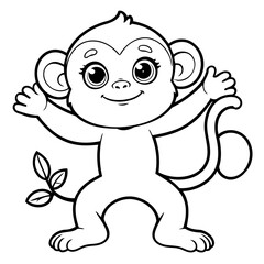 Obraz premium Simple vector illustration of Monkey drawing for kids colouring activity