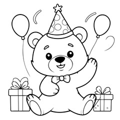 Simple vector illustration of bear drawing for children page