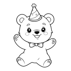 Vector illustration of a cute bear drawing for kids colouring page