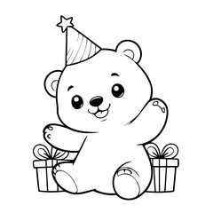 Cute vector illustration bear doodle for kids colouring page