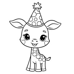 Vector illustration of a cute giraffe drawing for kids page