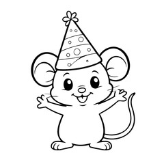 Vector illustration of a cute mouse drawing for kids colouring page