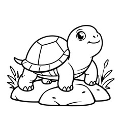 Cute vector illustration Turtle colouring page for kids